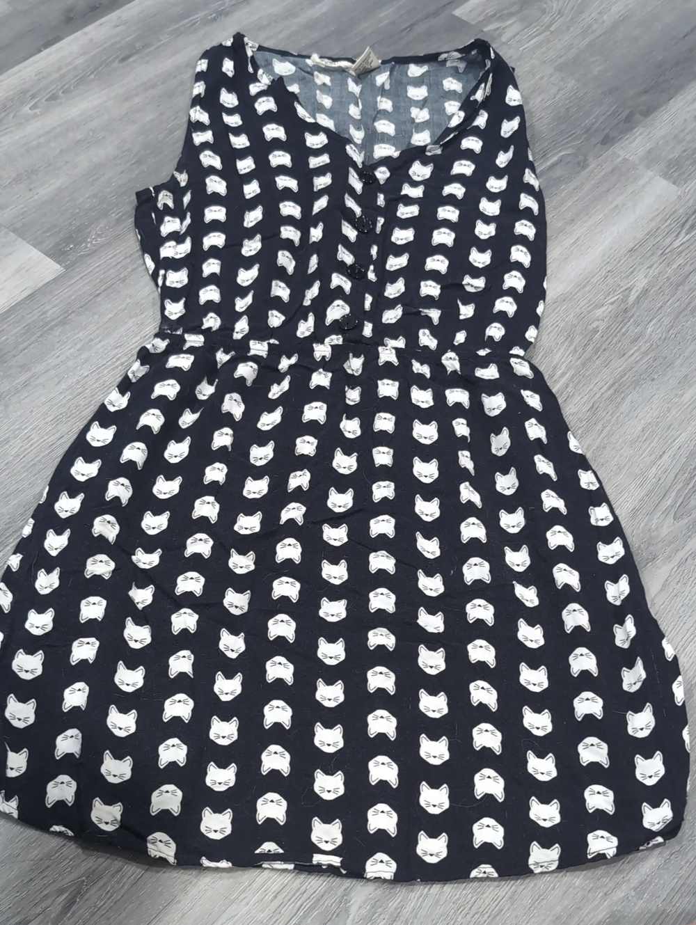 Black Cat Print Sleeveless Dress